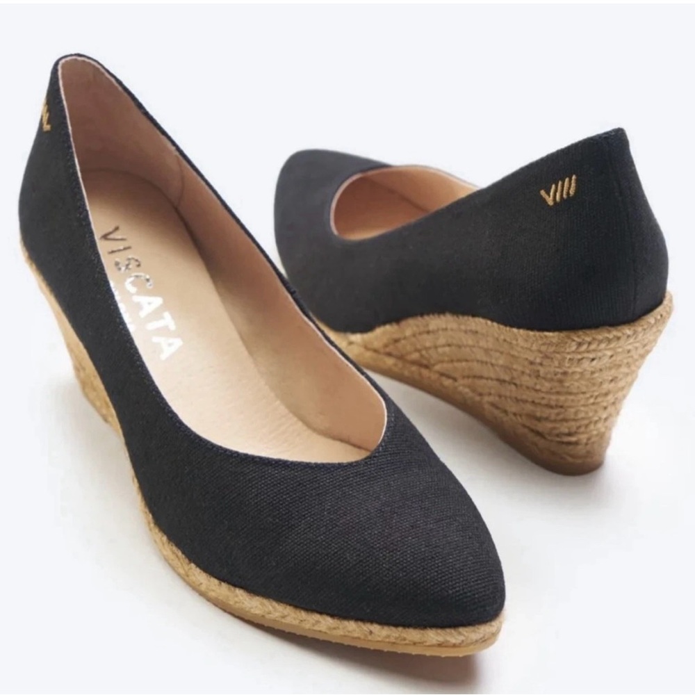 Viscata Women's Black Wedge Espadrilles V-Cut NEW sz 9 / 40